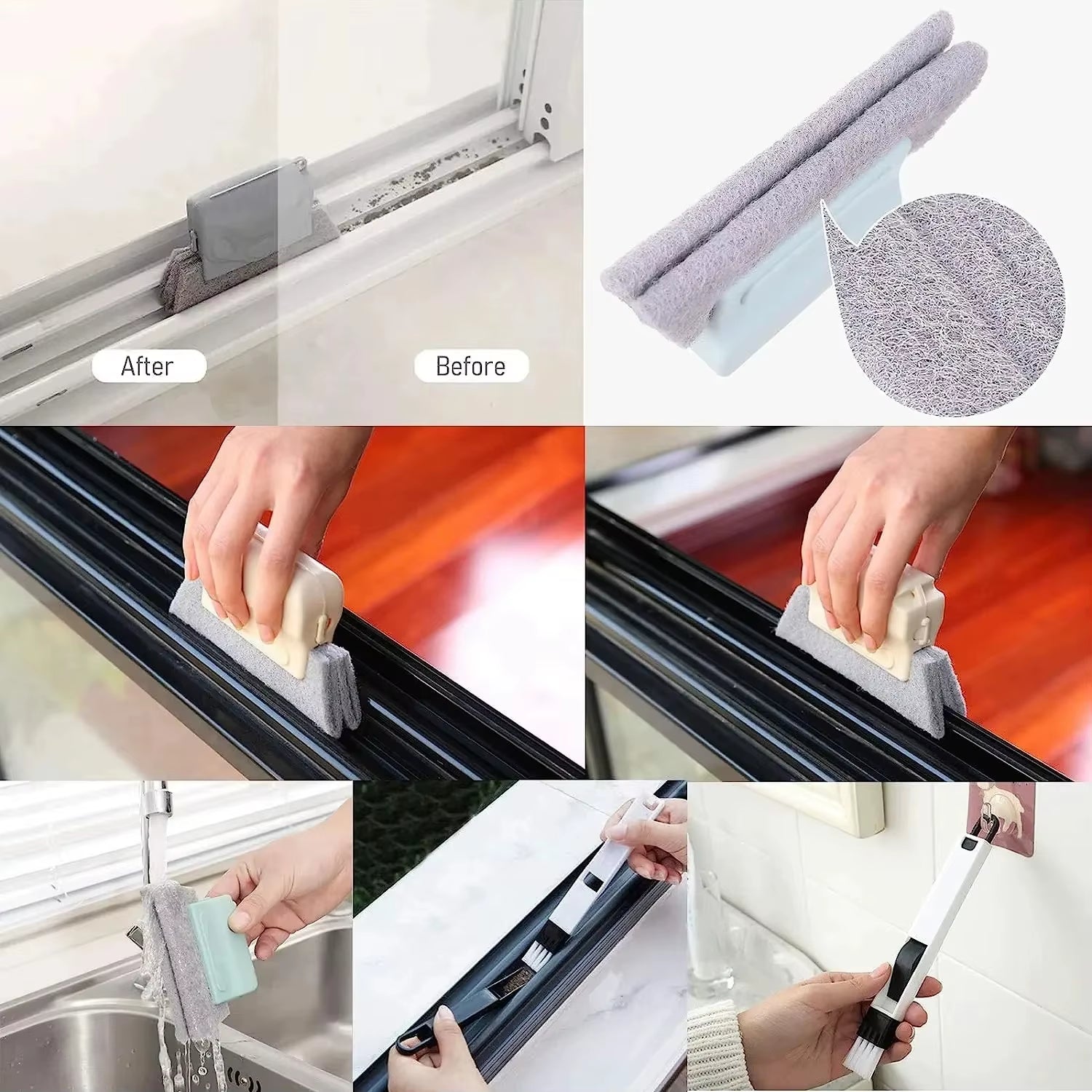 Window Track Cleaner Window Groove Cleaning Brush Tools Set for Door Groove Sliding Door Track Crevice Household Clean Tool